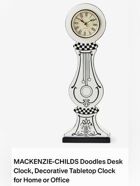 MacKenzie-Childs Black & White Doodles Pedestal Desk Clock. Sold out.